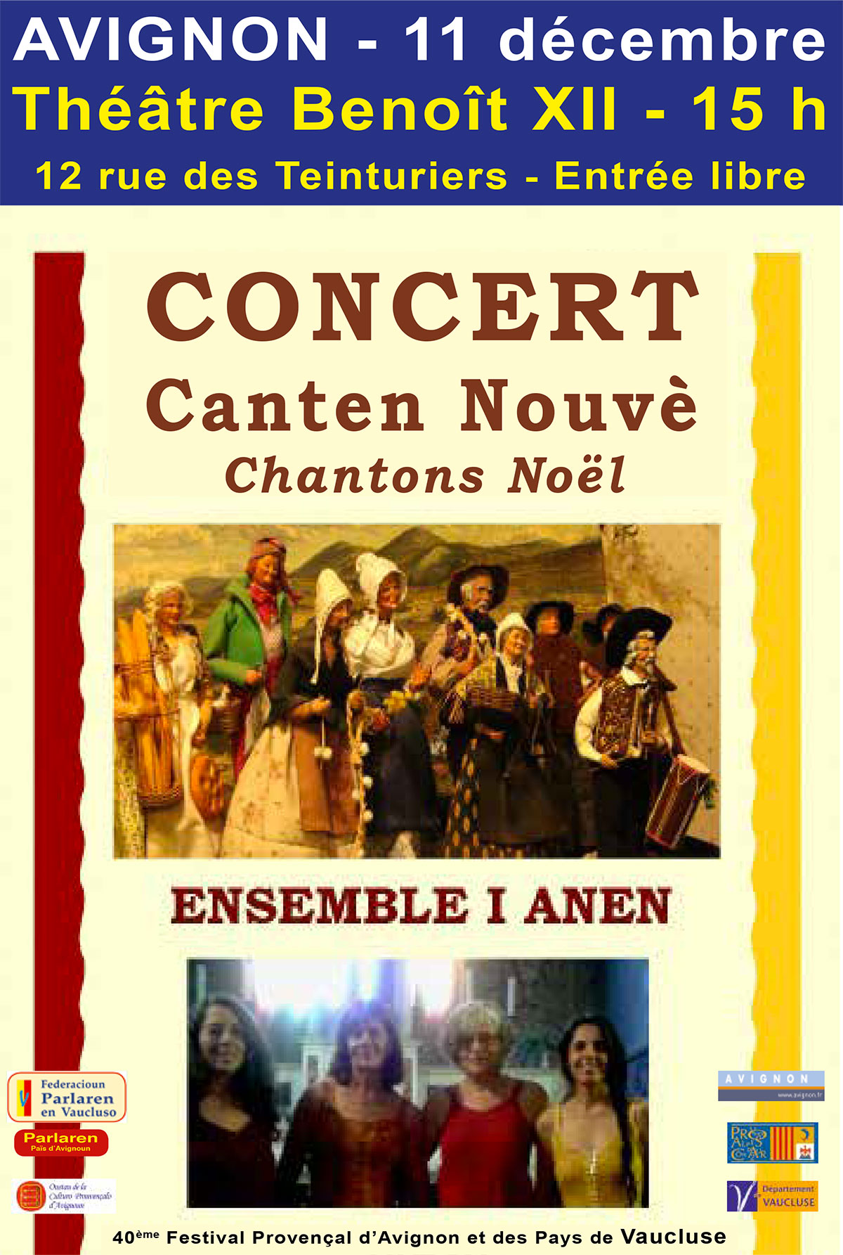 Concert Cantèn Nouvè au Théâtre Benoît XII dimanche 11 décembre